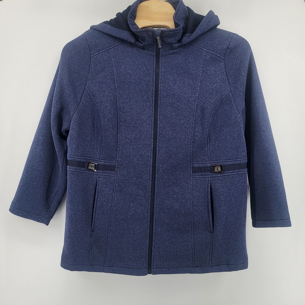 Liz Claiborne Women's‎ 1X Blue Heathered Fleece Lined Hoodie Coat Full Zip Warm